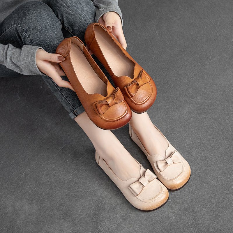 Printemps Été Femmes Mocassins En Cuir Rétro Bowknot