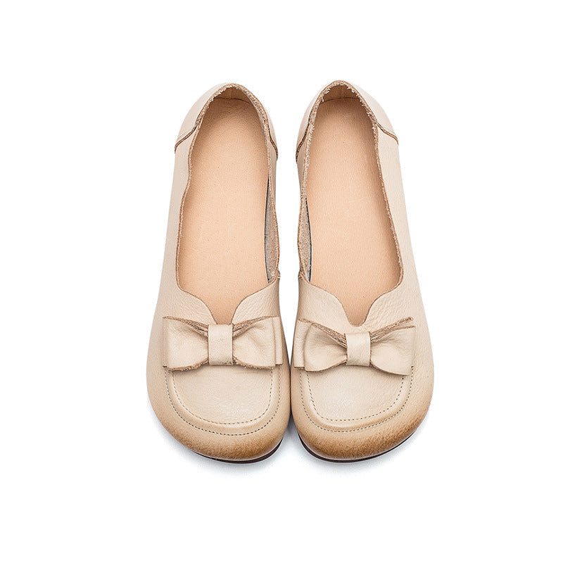 Printemps Été Femmes Mocassins En Cuir Rétro Bowknot