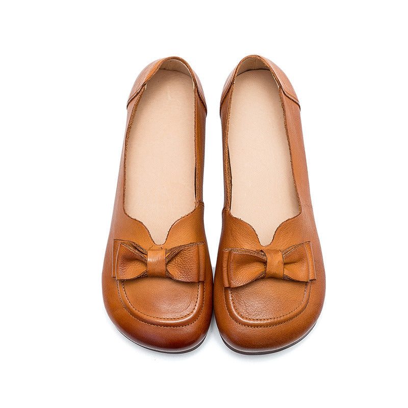 Printemps Été Femmes Mocassins En Cuir Rétro Bowknot