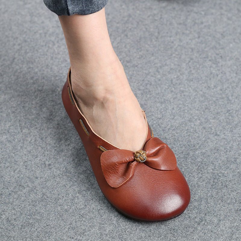 Printemps Été Vintage Femmes Chaussures Décontractées En Cuir Bowknot