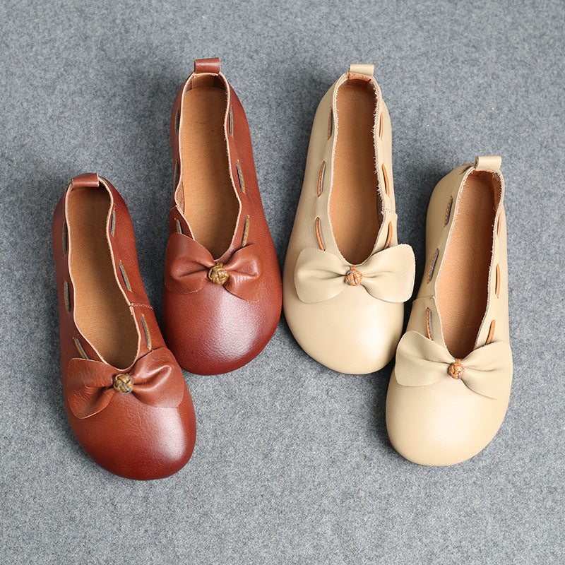 Printemps Été Vintage Femmes Chaussures Décontractées En Cuir Bowknot