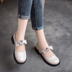 Spring Leather Round Head Velcro Bowknot Casual Mocassins