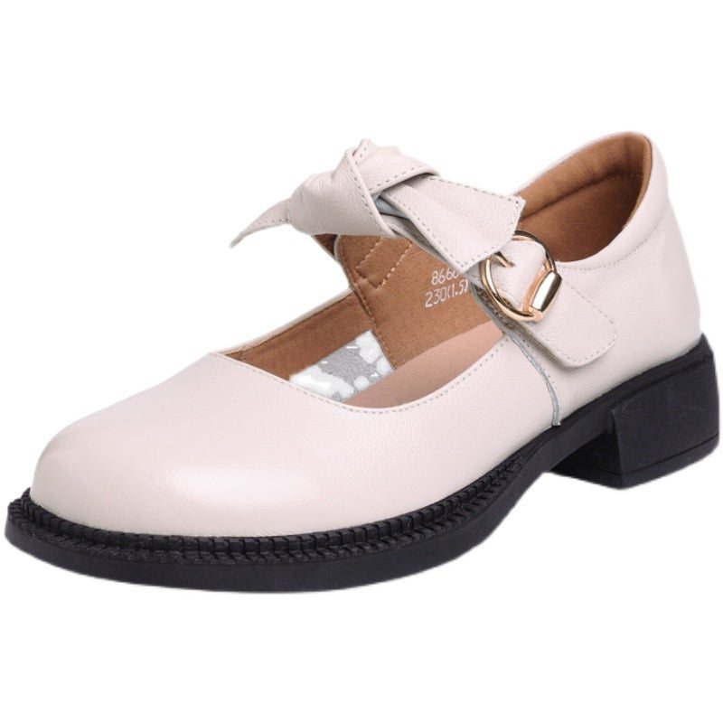 Spring Leather Round Head Velcro Bowknot Casual Mocassins