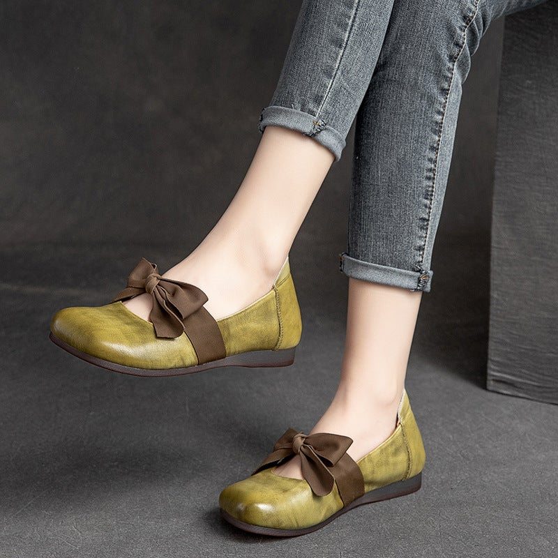 Spring Retro Casual Bowknot Mocassins En Cuir Élégants