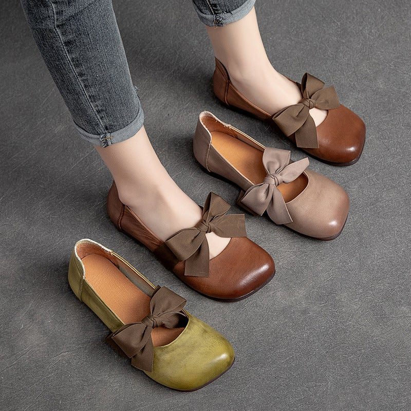 Spring Retro Casual Bowknot Mocassins En Cuir Élégants