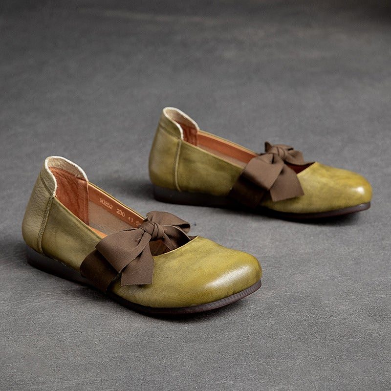 Spring Retro Casual Bowknot Mocassins En Cuir Élégants