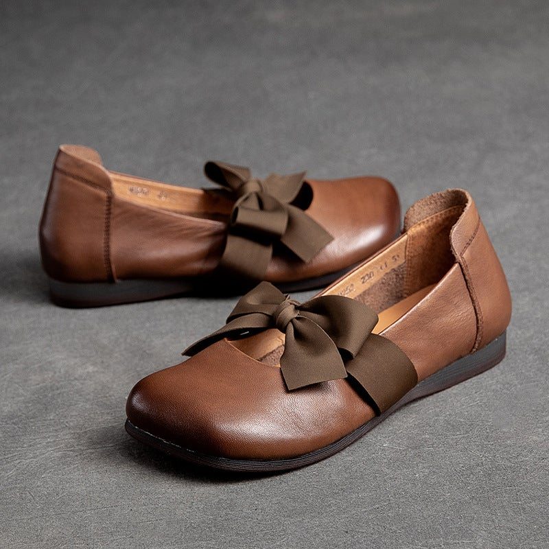 Spring Retro Casual Bowknot Mocassins En Cuir Élégants