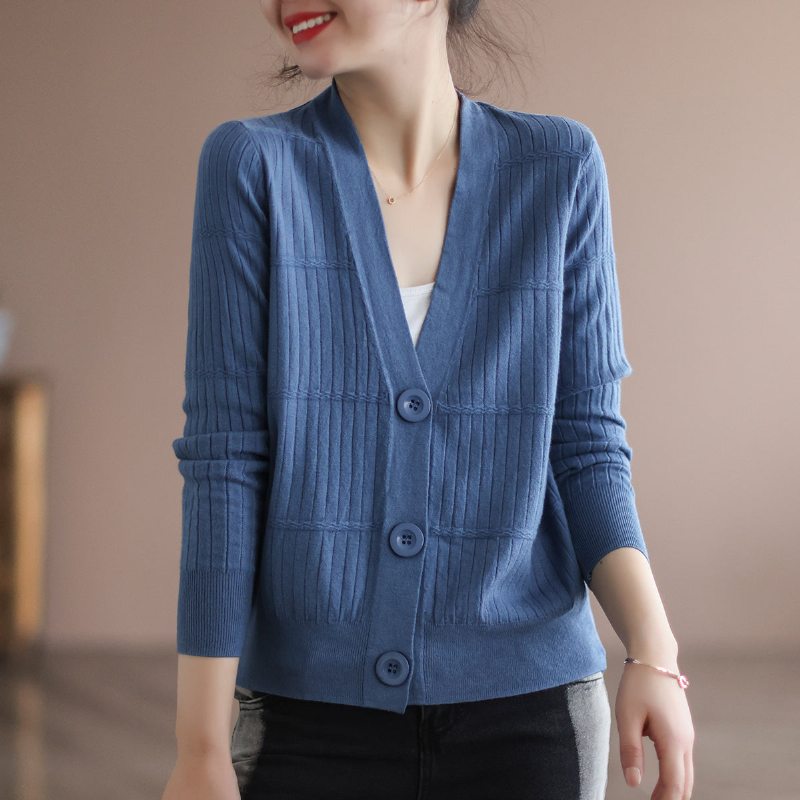 Cardigan À Col En V Rétro Tricoté En Coton Pour Femmes