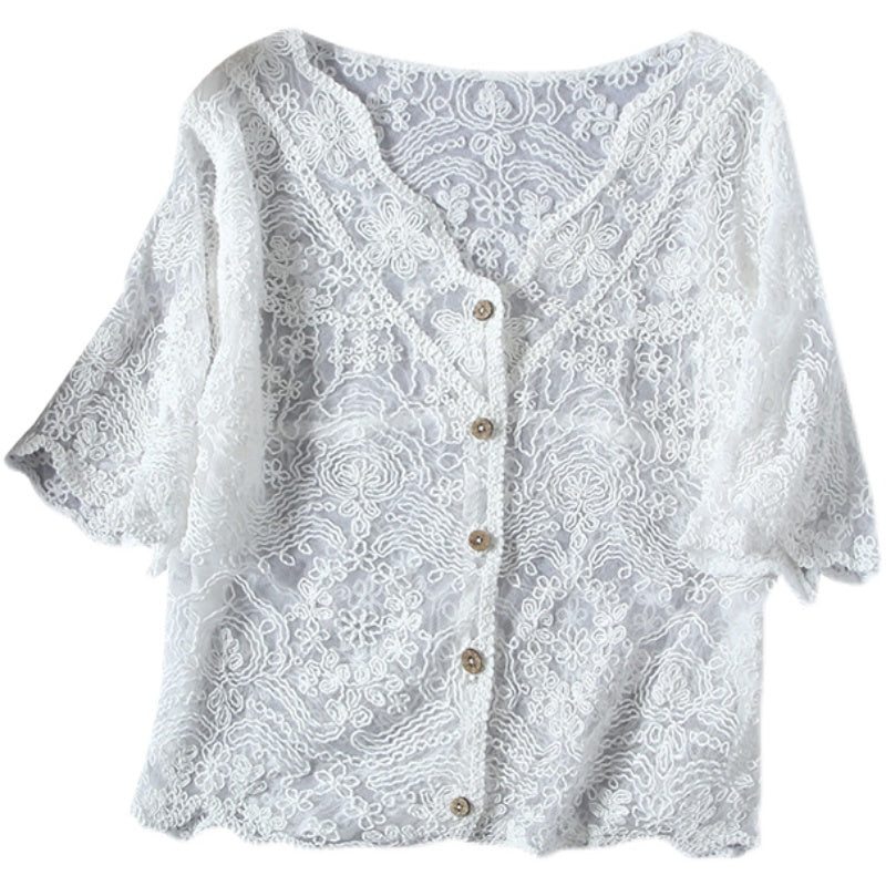 Cardigan D'été En Dentelle Translucide En Coton Et Lin