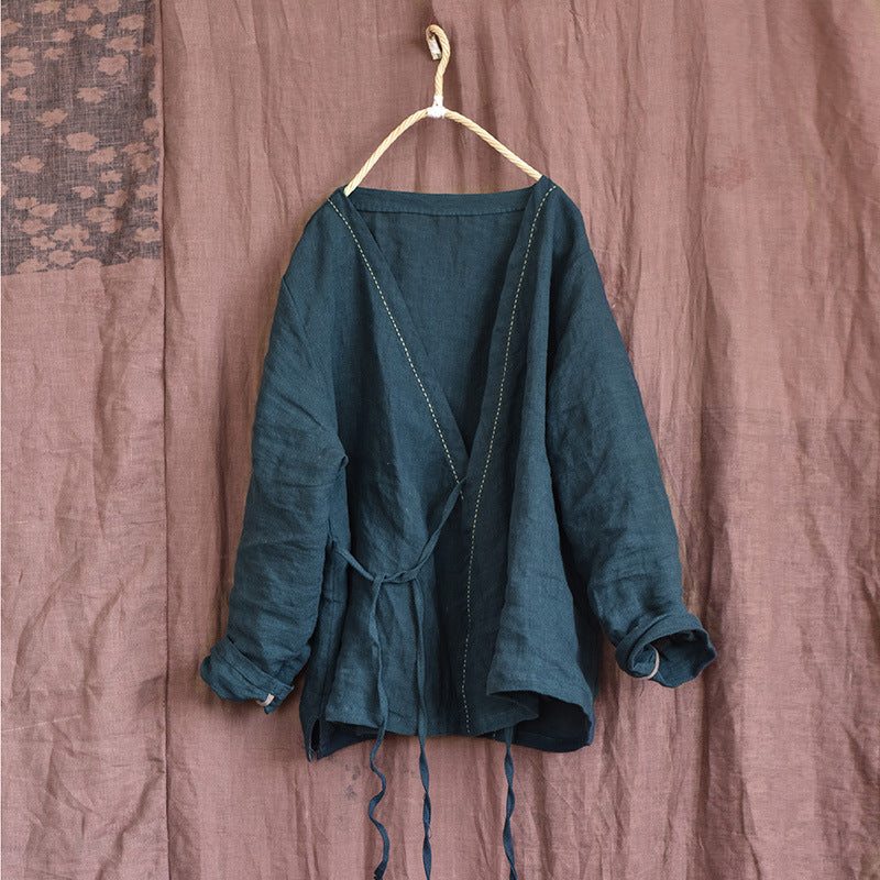 Cardigan Fin En Lin Uni Vintage Pour Femme