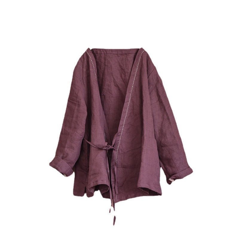 Cardigan Fin En Lin Uni Vintage Pour Femme