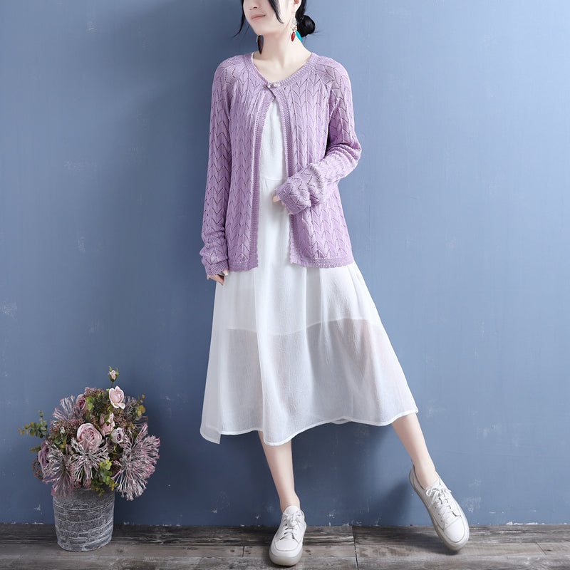 Cardigan Fin En Tricot De Coton À Boutons Perlés D'été