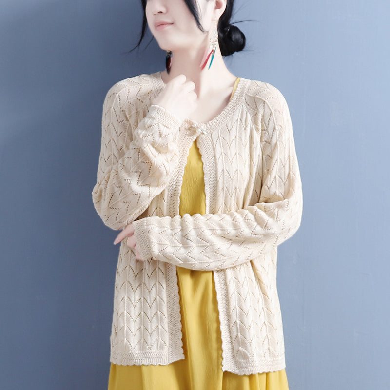 Cardigan Fin En Tricot De Coton À Boutons Perlés D'été