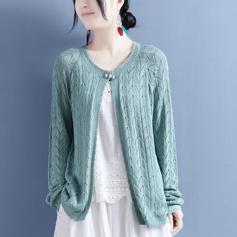 Cardigan Fin En Tricot De Coton À Boutons Perlés D'été