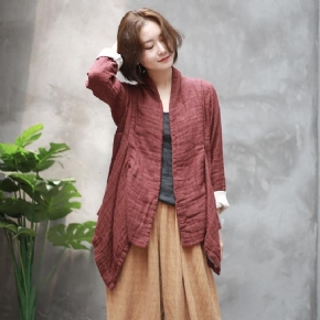 Cardigan Rétro Irrégulier En Coton Et Lin Pour Femme