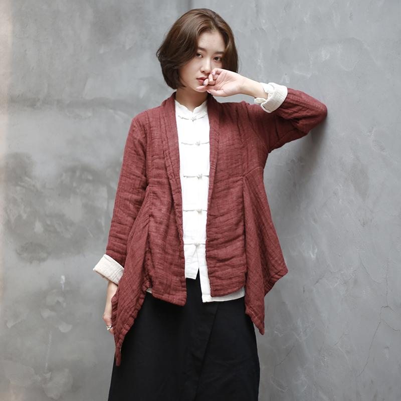 Cardigan Rétro Irrégulier En Coton Et Lin Pour Femme