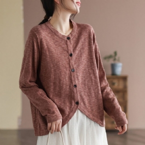 Cardigan Rétro À Manches Longues En Coton Tricoté Pour Femmes