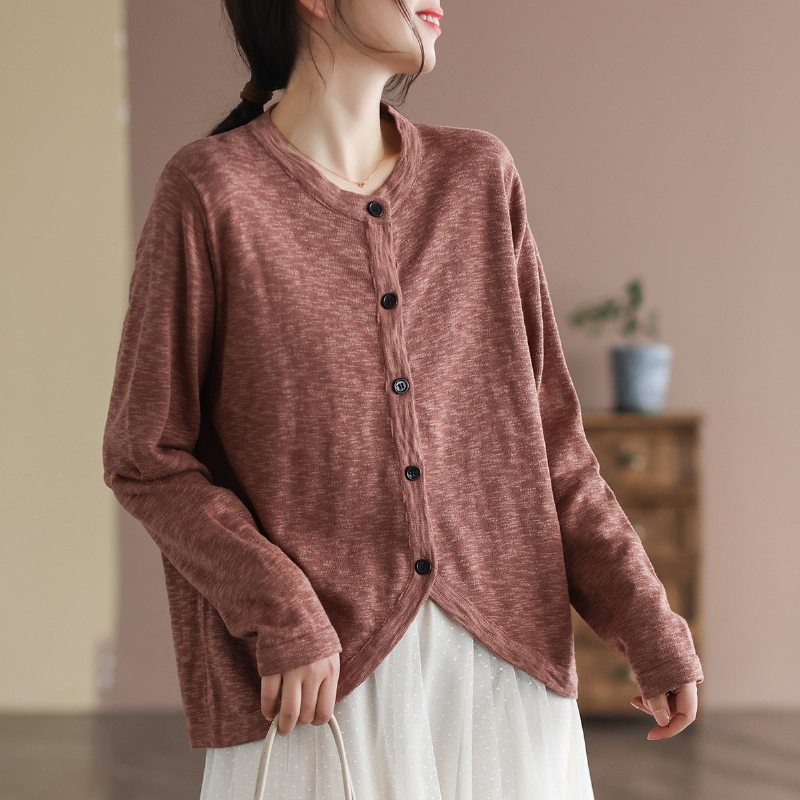 Cardigan Rétro À Manches Longues En Coton Tricoté Pour Femmes