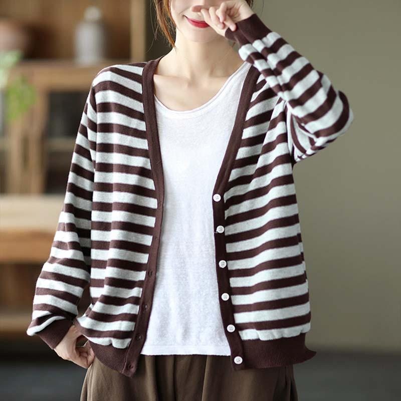 Cardigan En Tricot De Coton À Col En V Pour Femmes