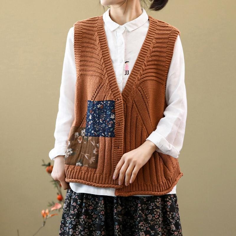 Gilet Cardigan En Tricot À Simple Boutonnage Rétro Printemps