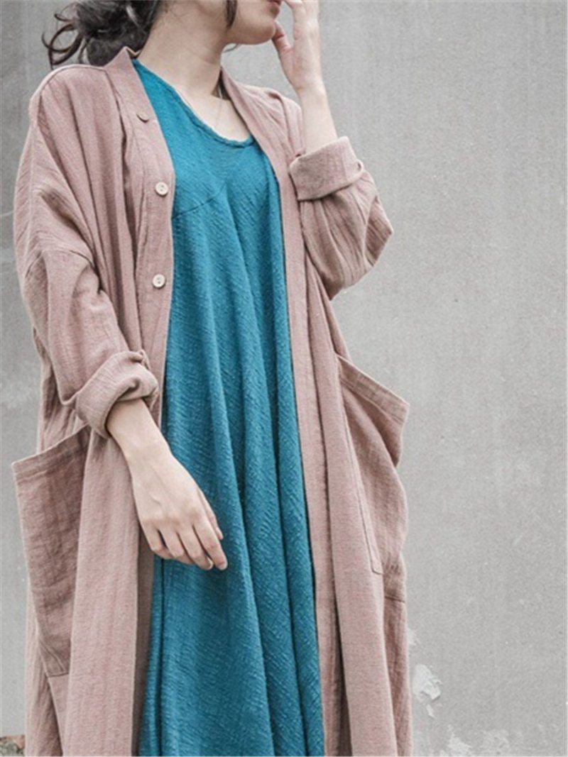 Manteau Cardigan Ample En Coton Et Lin Vintage