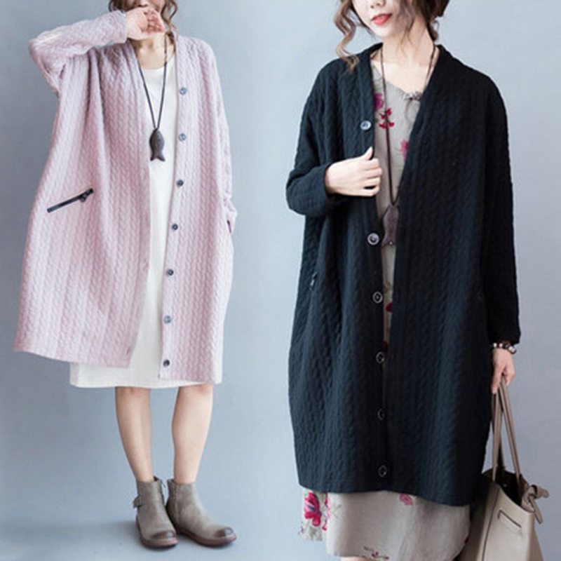 Manteau Cardigan À Boutons Tricotés Grande Taille