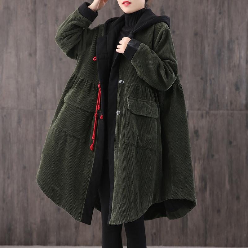 Manteau À Capuche En Velours Côtelé Rétro Grande Taille Automne Hiver