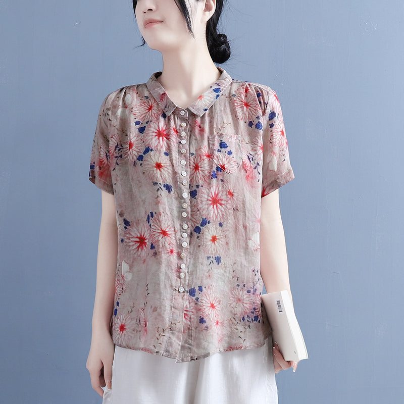 Blouse Ample À Imprimé Floral En Lin Pour Femmes