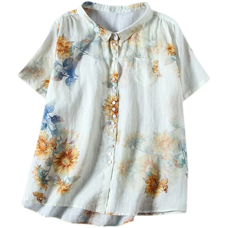 Blouse Ample À Imprimé Floral En Lin Pour Femmes