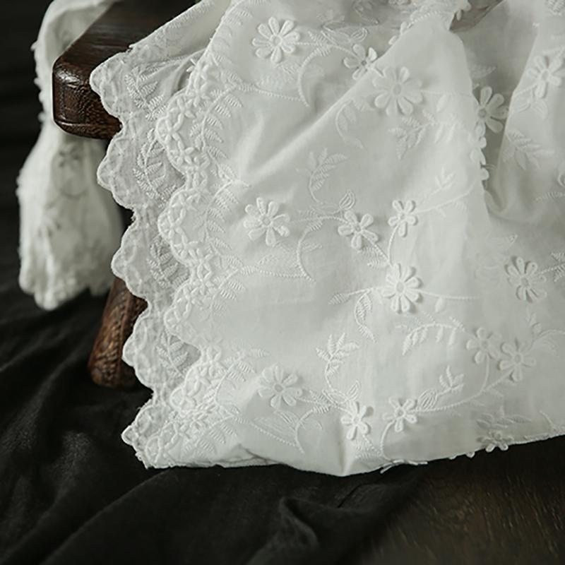 Blouse Blanche À Col En Dentelle Brodée Pour Femmes