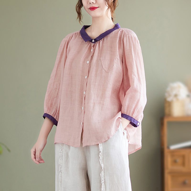 Blouse En Coton Et Lin Pour Femmes D'été Grande Taille