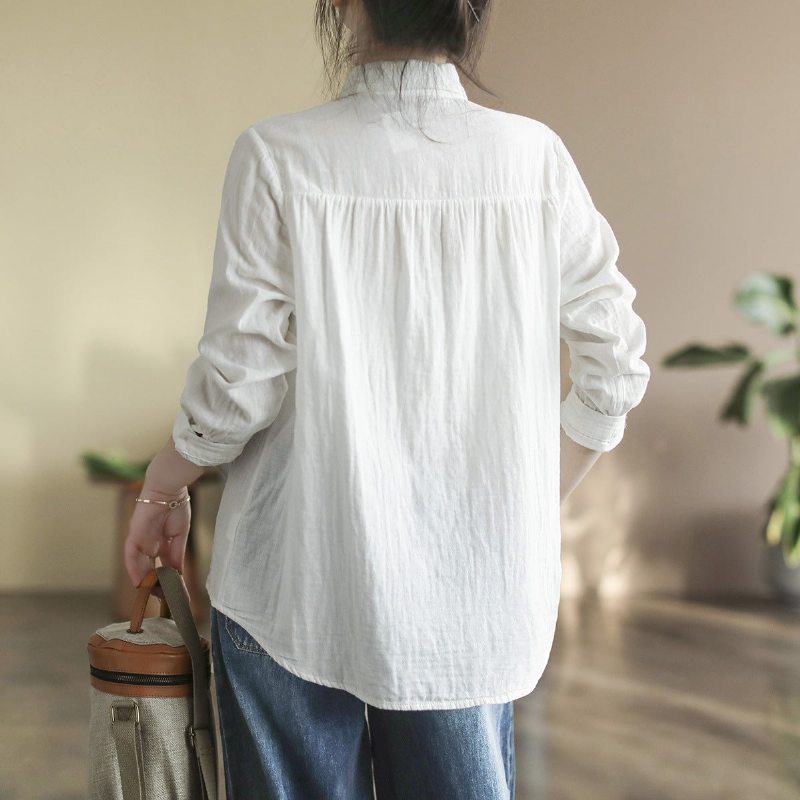 Blouse Décontractée En Coton À Broderies Rétro Pour Femmes