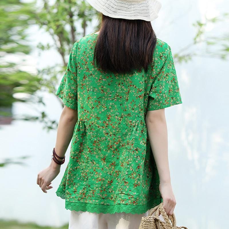 Blouse Froncée En Dentelle De Lin À Fleurs