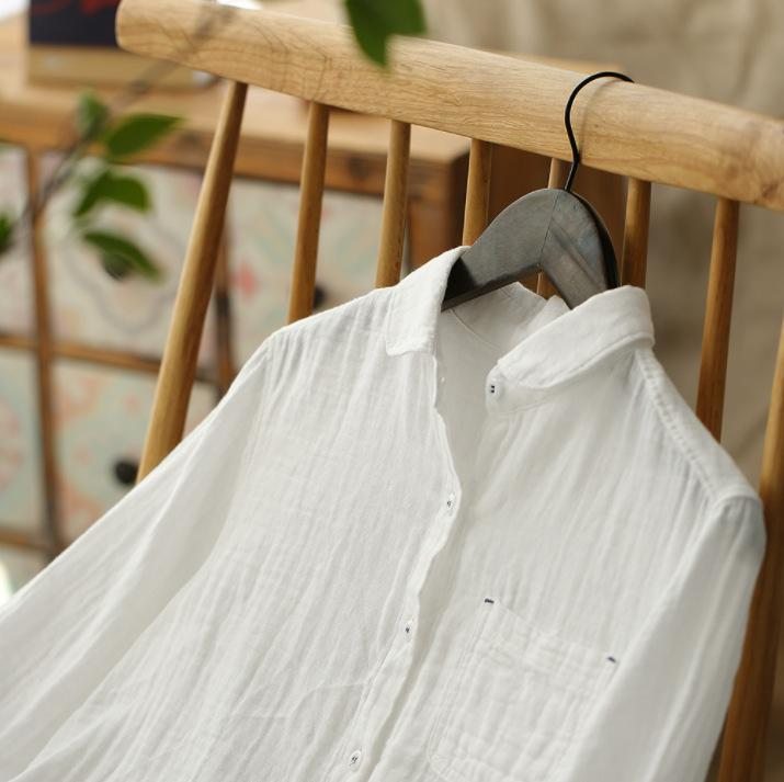 Chemise Blanche À Manches Longues En Coton Et Lin Printemps