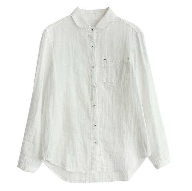 Chemise Blanche À Manches Longues En Coton Et Lin Printemps