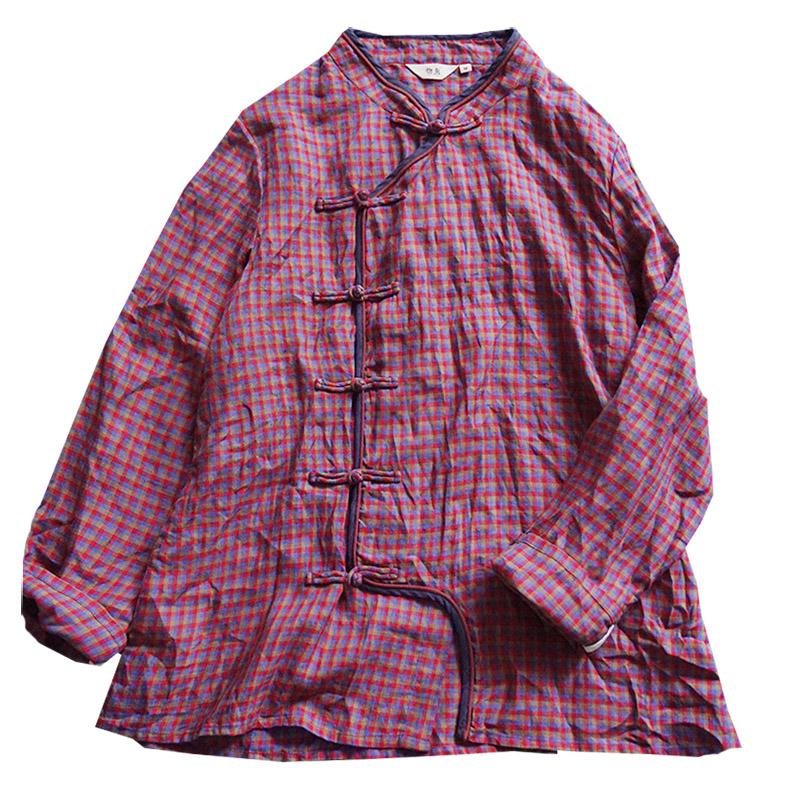 Chemise À Carreaux De Style Ethnique Irrégulier En Coton Et Lin