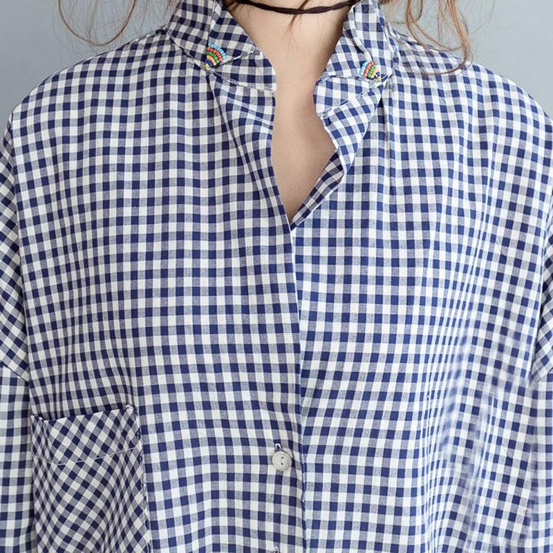 Chemise Décontractée À Carreaux À Col Montant Pour Femme