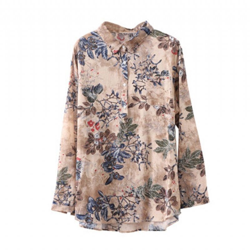 Chemise Décontractée En Coton Et Lin À Fleurs