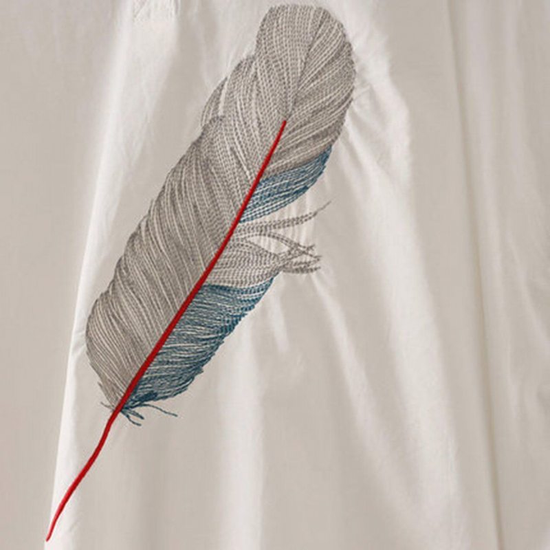 Chemise Décontractée À Manches Longues Et Imprimé Plumes À Col En V