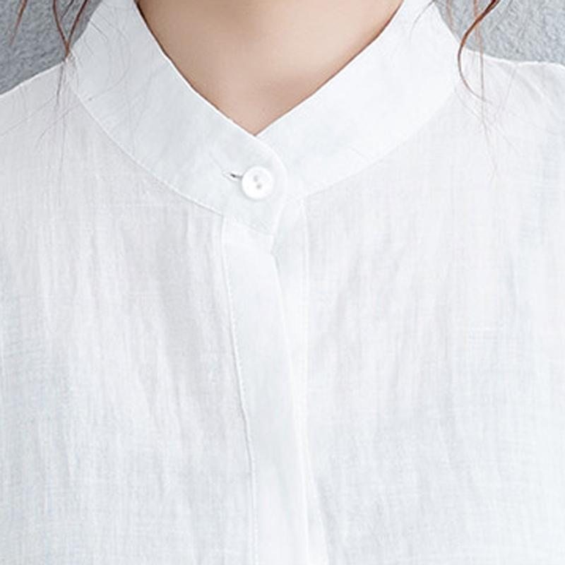 Chemise Littéraire Ample En Coton Et Lin Imprimé Blanc