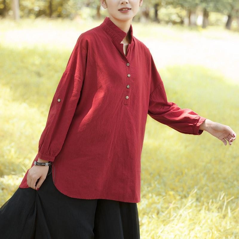 Chemise À Manches Longues Pour Femme Décontractée Rouge Foncé