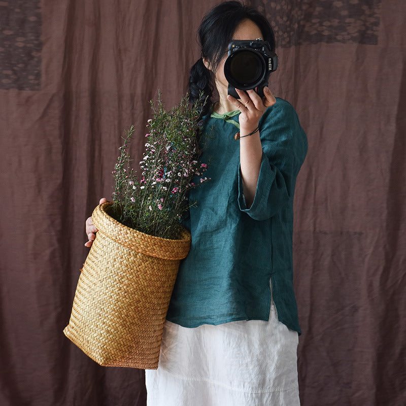 Chemisier Ample En Lin Vintage Printemps-été Pour Femme