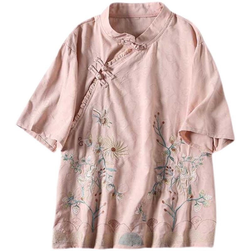 Chemisier À Broderie Florale Rétro Pour Femme