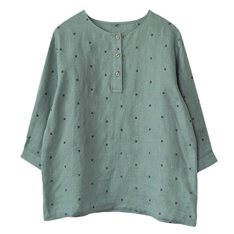 Chemisier Vintage En Lin Vert Femme Printemps