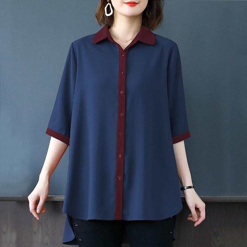 Chic Ample Simple Solide Haut Bas À Manches Longues Chemise De Grande Taille