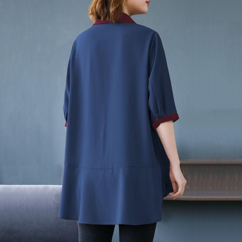 Chic Ample Simple Solide Haut Bas À Manches Longues Chemise De Grande Taille