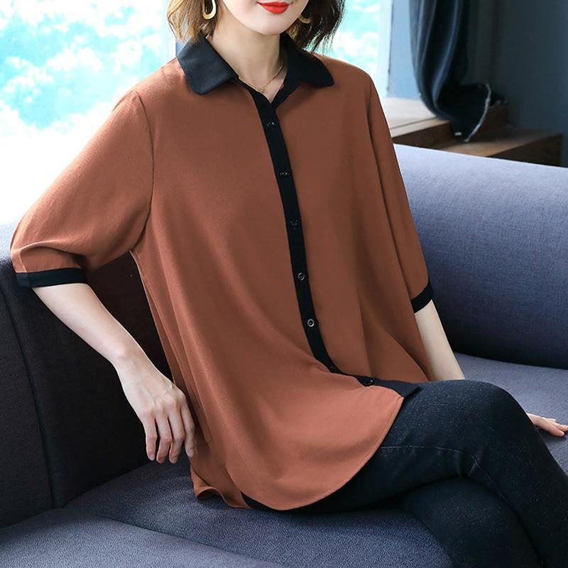 Chic Ample Simple Solide Haut Bas À Manches Longues Chemise De Grande Taille