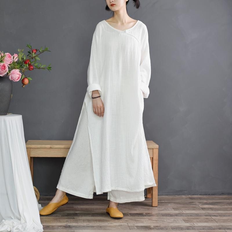 Robe Chemise Ample En Lin À Col Fendu