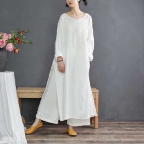 Robe Chemise Ample En Lin À Col Fendu