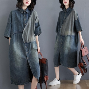 Robe Chemise En Jean Ample À Manches Courtes Rétro Grande Taille